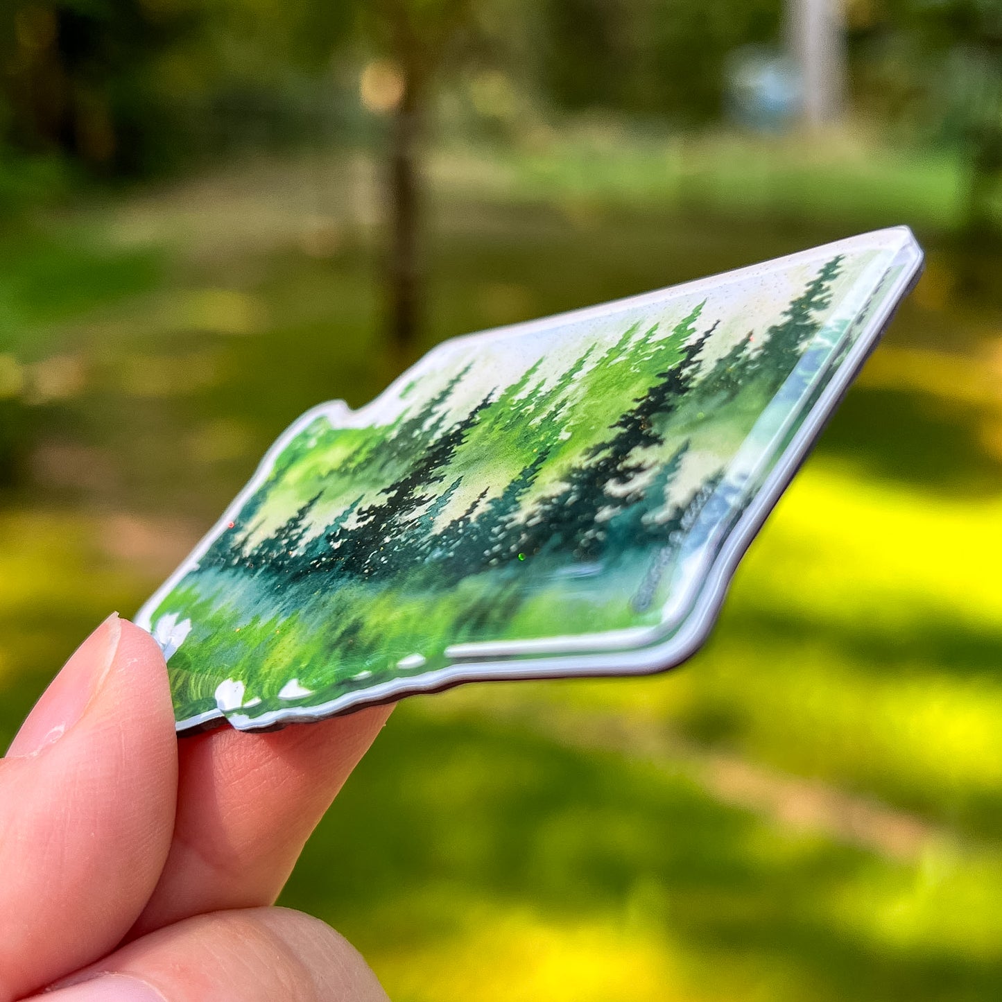 Evergreens of Washington State, 3” Glittering Acrylic Magnet, Watercolor Art Magnet