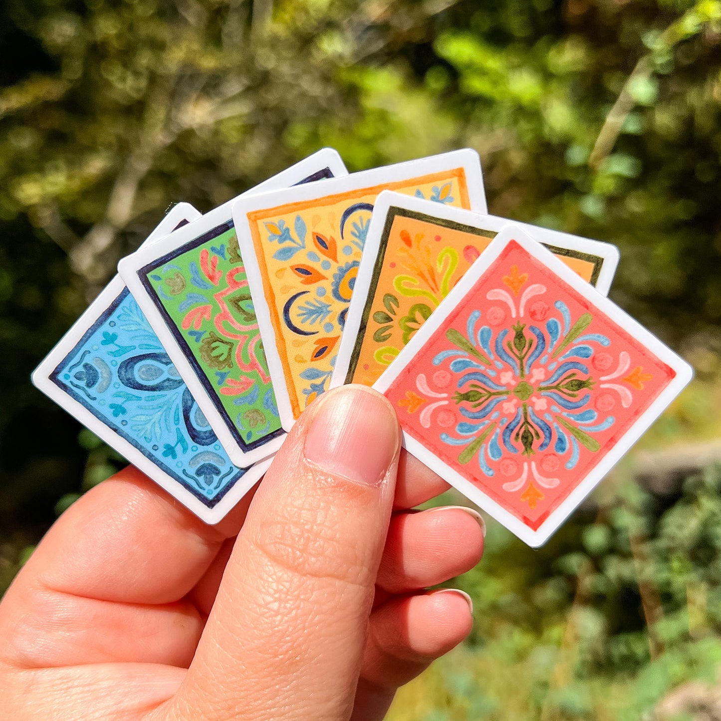Set of 5 Watercolor Tiles, 1.5" Clear Vinyl, Waterproof & Dishwasher Safe