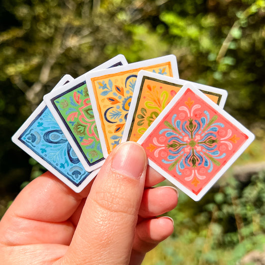 Set of 5 Watercolor Tiles, 1.5" Clear Vinyl, Waterproof & Dishwasher Safe