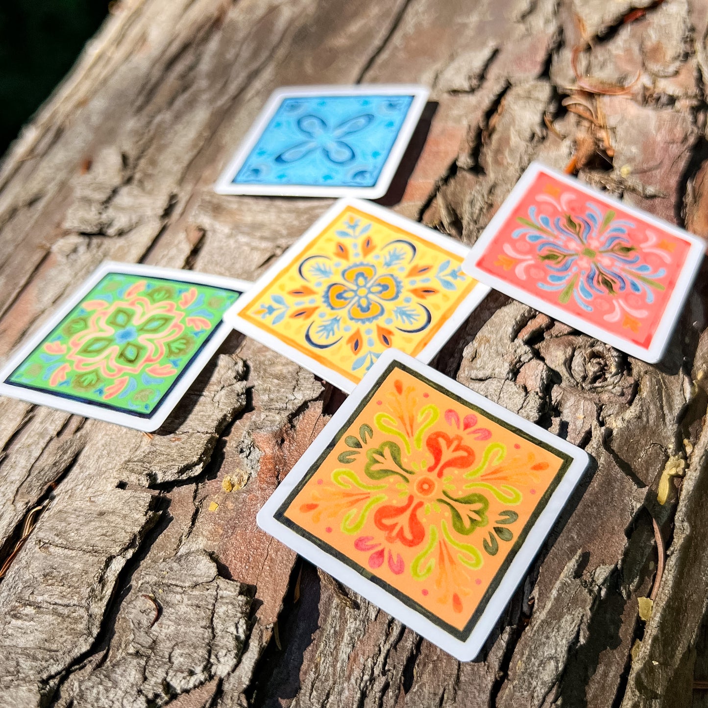 Set of 5 Watercolor Tiles, 1.5" Clear Vinyl, Waterproof & Dishwasher Safe