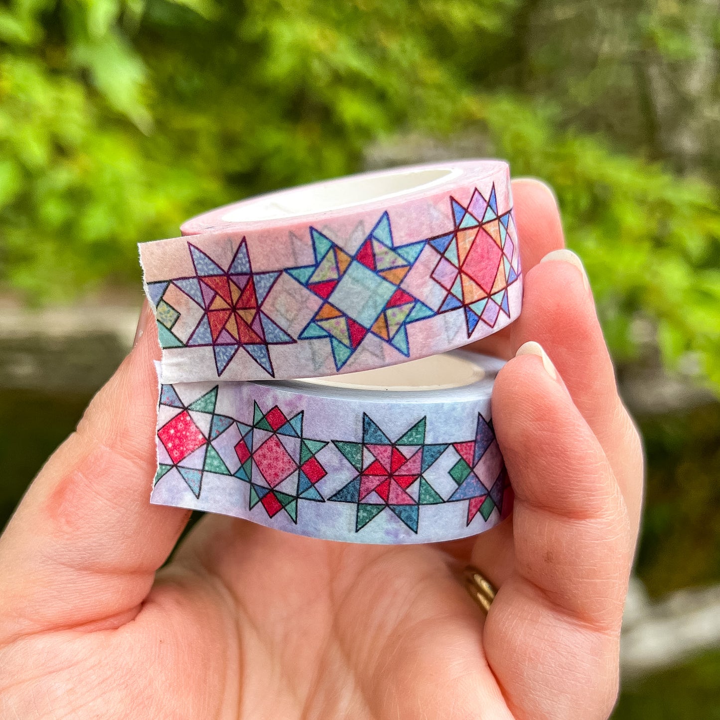 Pastel Quilt Stars Pink & Blue Set, Premium Washi Tape Rolls Size 2cm Wide by 10m Long