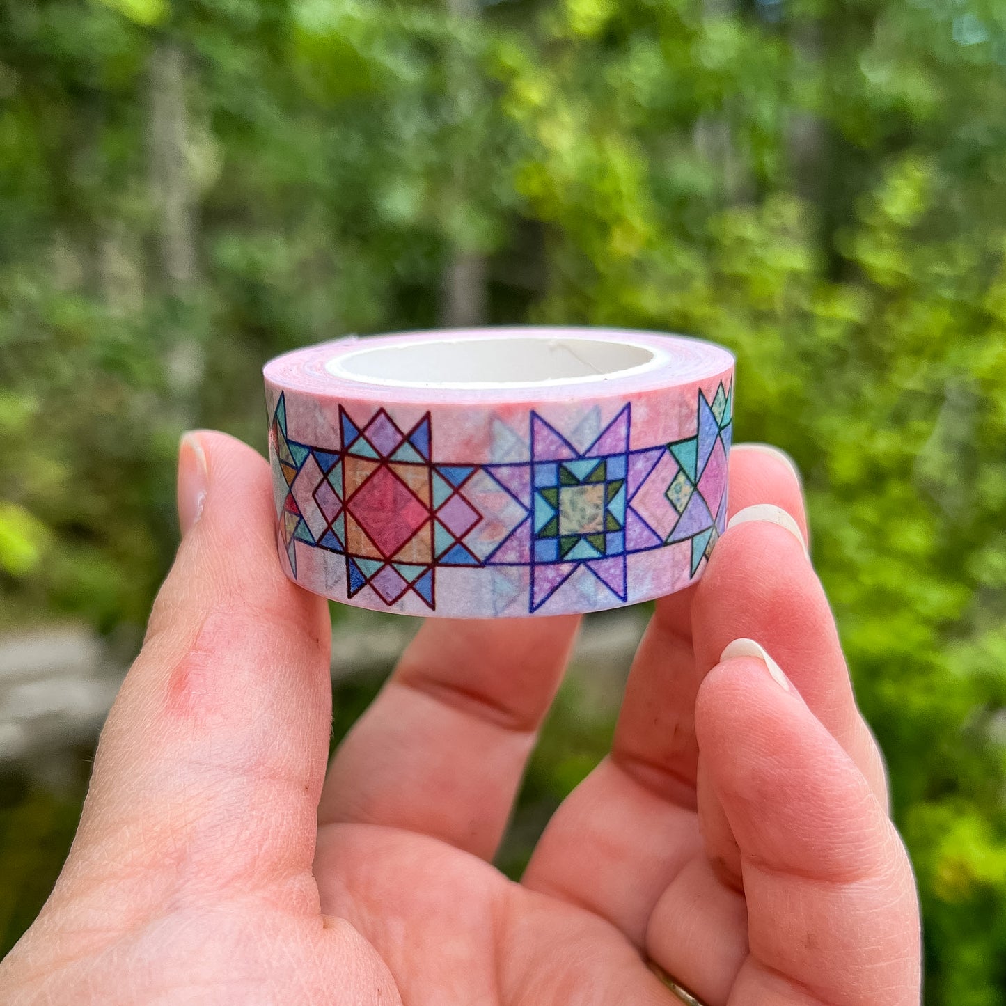 Pastel Quilt Stars Pink & Blue Set, Premium Washi Tape Rolls Size 2cm Wide by 10m Long