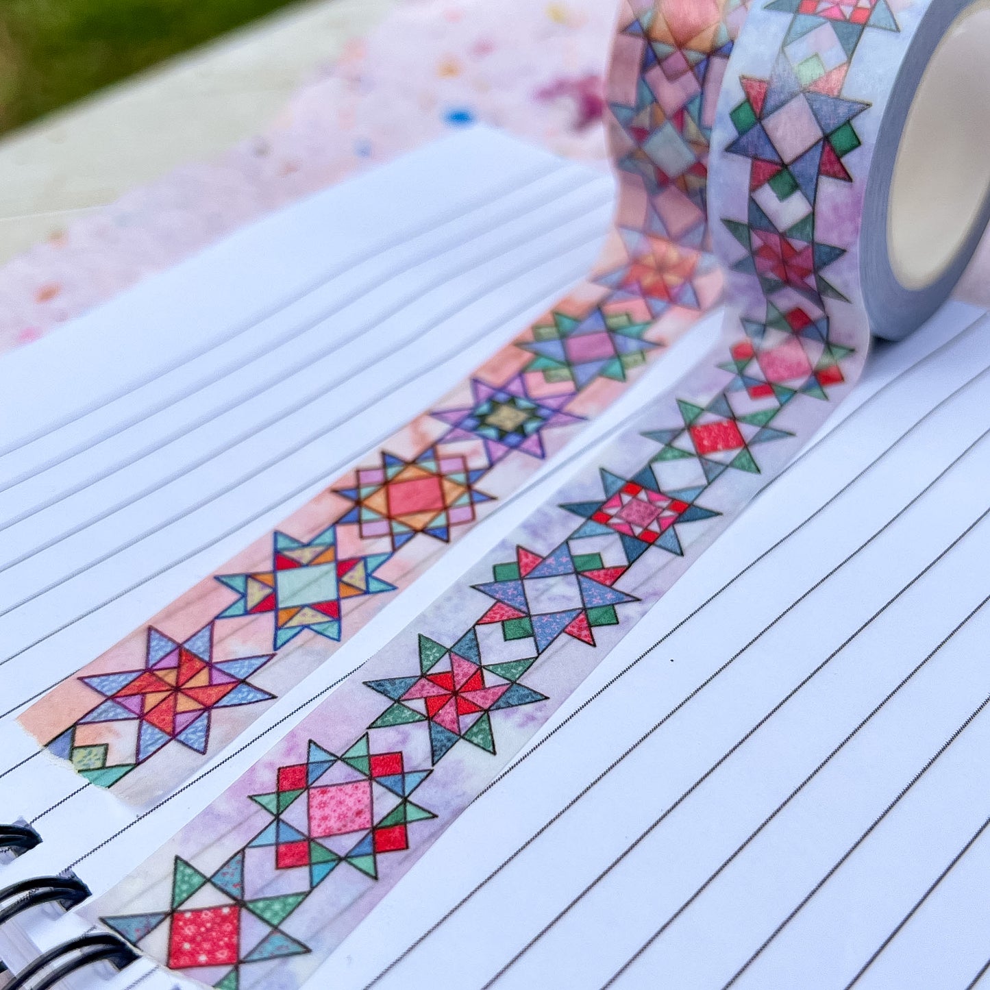 Pastel Quilt Stars Pink & Blue Set, Premium Washi Tape Rolls Size 2cm Wide by 10m Long