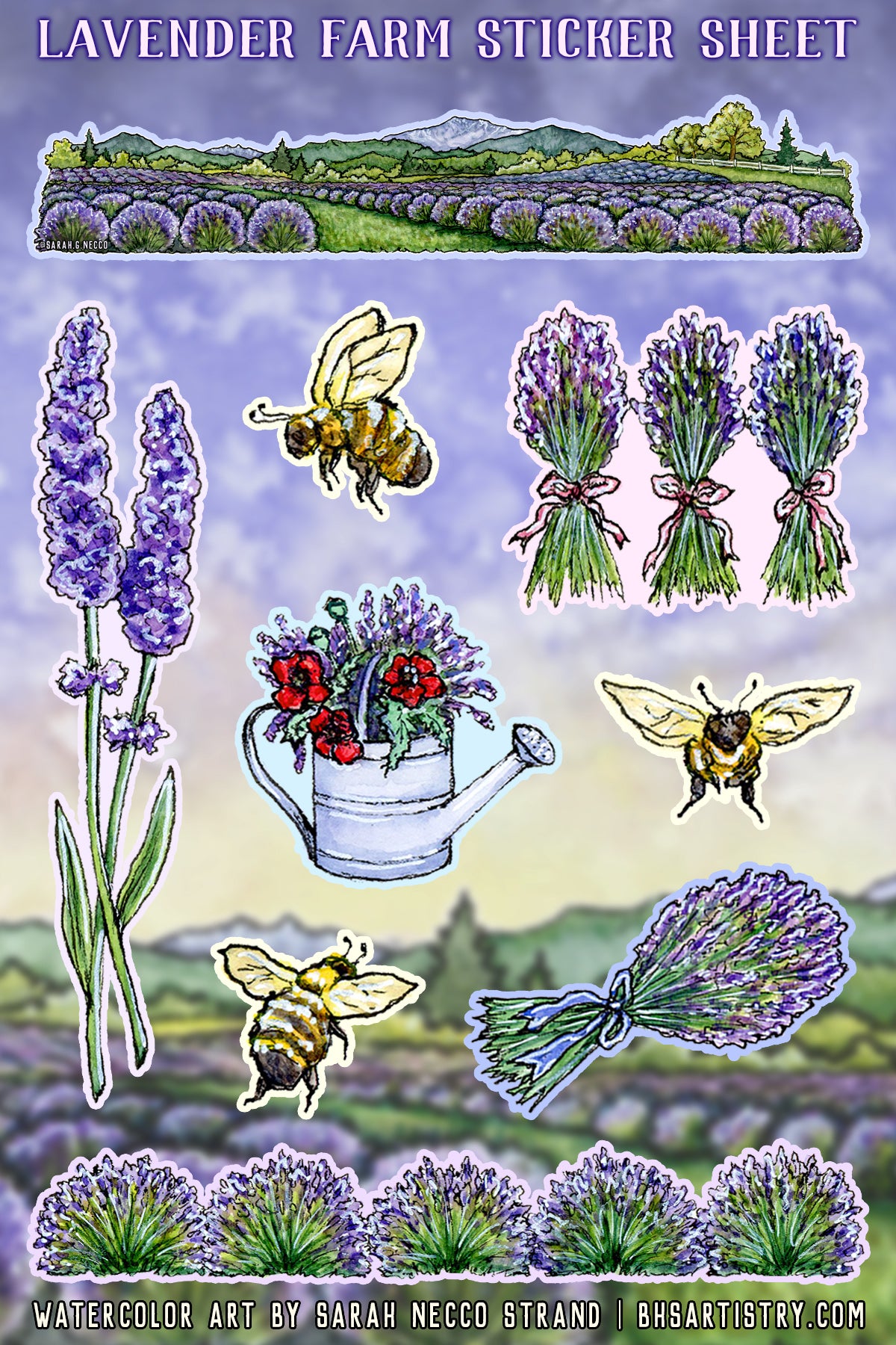 Lavender Farm Sticker Sheet, Set of 7 Stickers, New Version!
