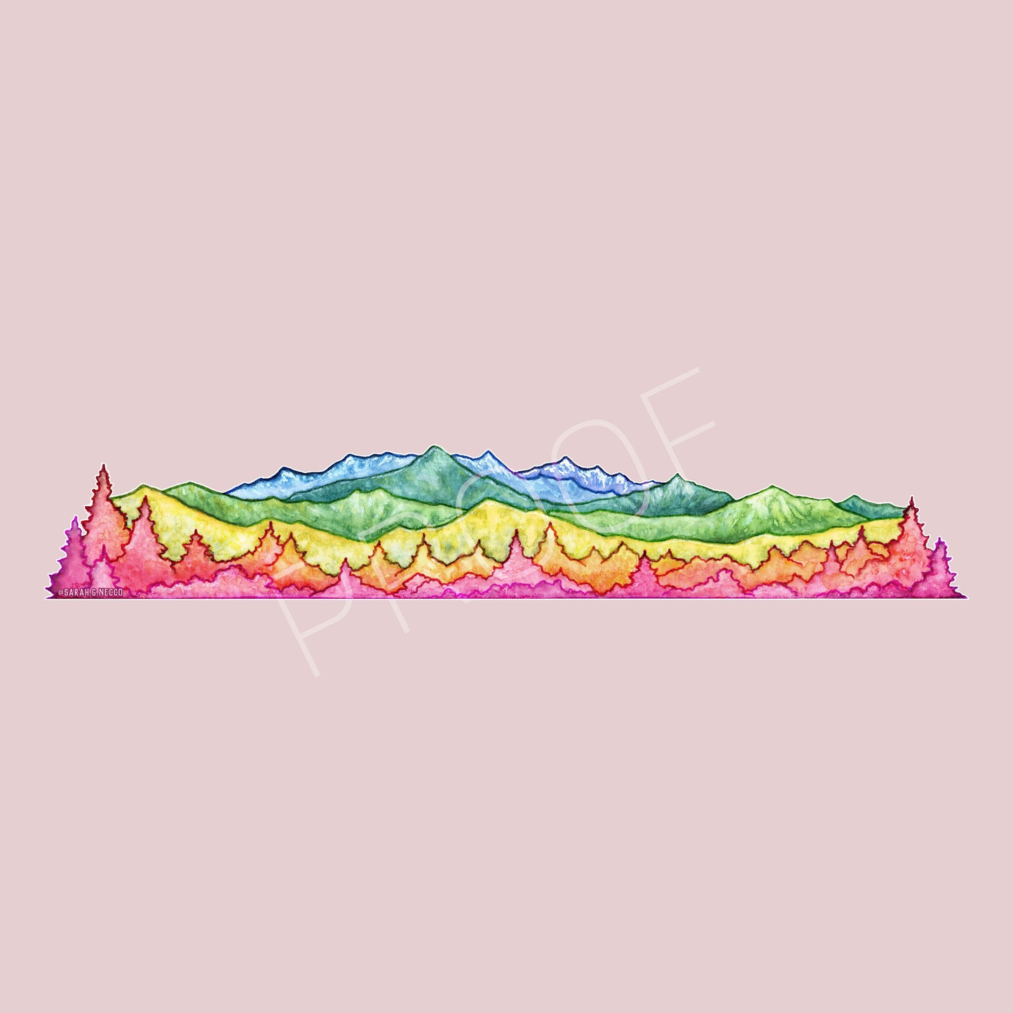 EXTRA LARGE Rainbow Mountains Landscape Wrap Sticker, 36" x 6” Clear Vinyl Die Cut Sticker, Waterproof and Weatherproof Safe