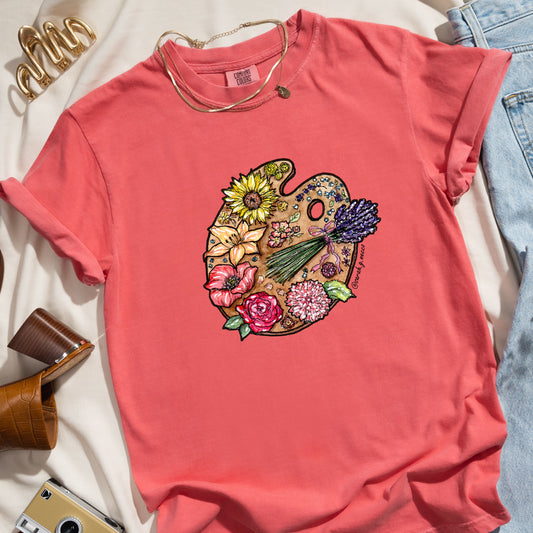 Artist Flower Pallete, Unisex Heavyweight Crewneck T-Shirt, Comfort Colors C1717