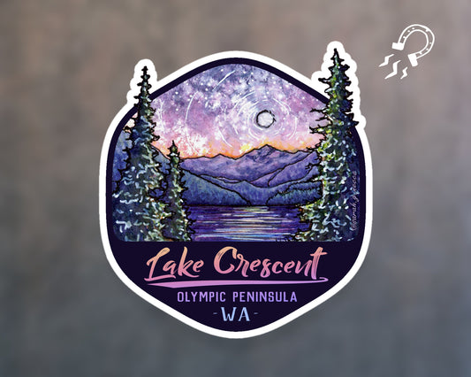 Lake Crescent, Olympic National Park, 3" x 3" Vinyl Die-Cut Magnet for Home, Office, and Car