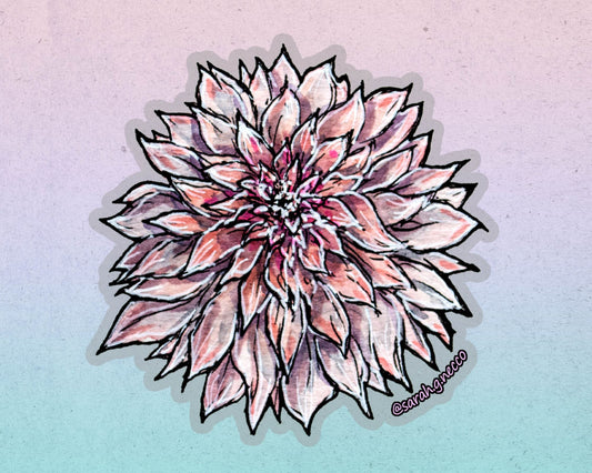 Cafe au Lait Dahlia, Clear Vinyl Sticker- Watercolor painting of a beautiful dahlia bloom, die-cut waterproof 3 inch sticker