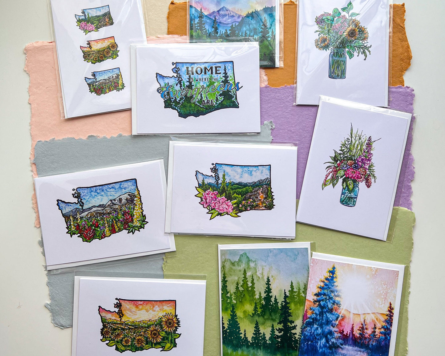 La Push Beach Sunset Greeting Card, 4"x5.5" Blank Card and Envelope, Watercolor Art Print, Olympic Peninsula WA