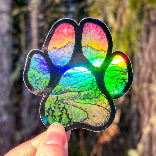 Adventure Buddy Dog Paw, Holographic 3” Die-cut Sticker