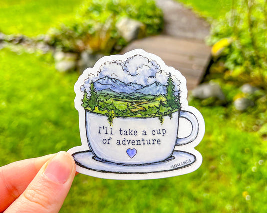 Cup of Adventure, 3" Die-Cut Clear Vinyl Sticker