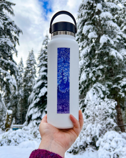 Winter Forest Night Tallscape™ Sticker, 1.5”x7" Clear Vinyl Die Cut Sticker, Waterproof and Dishwasher Safe