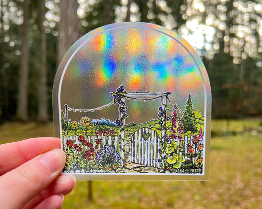 The Garden Gate, 4" Sticker Window Suncatcher, Perfect for Home, Office, or Dorm, Makes Amazing Fractal Rainbows!