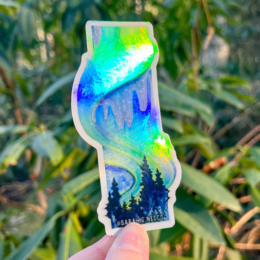 Northern Lights Tallscape™ Sticker, 2”x4” Holographic Vinyl Die Cut Sticker