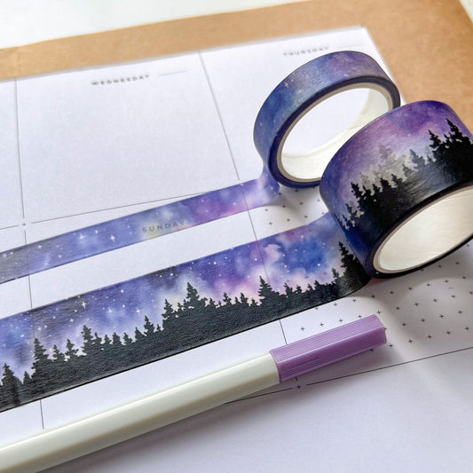 Set of 2 Treescape & Galaxy Washi Tape, Size 2.5cm and 1cm Wide by 5m Long