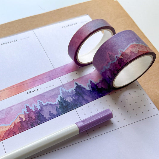 Set of 2 Sunset Mountains Washi Tape, Size 2.5cm and 1cm Wide by 10m Long