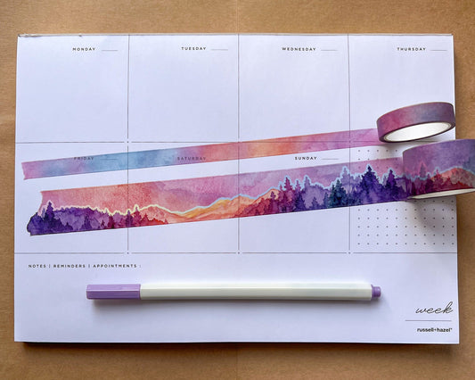 Sunset Mountains Washi Tape, Set of 2 Rolls 2.5cm and 1cm Wide, 5m Long