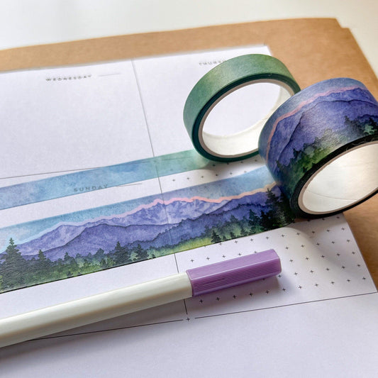 Northwest Landscape Washi Tape, Set of 2 Rolls 2.5cm and 1cm Wide, 5m Long