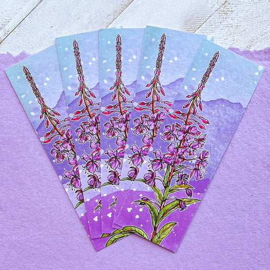 Fireweed Watercolor Art Print Bookmark, 2”x6” Glossy Card Stock