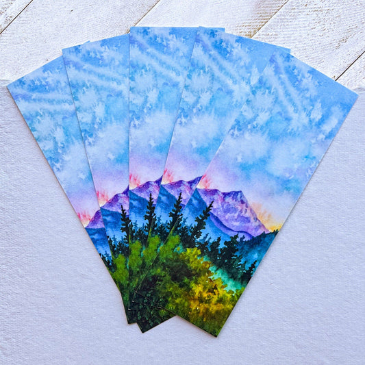 Watercolor Art Print Bookmark, 2”x6” Glossy Card Stock, Mt Rainier WA