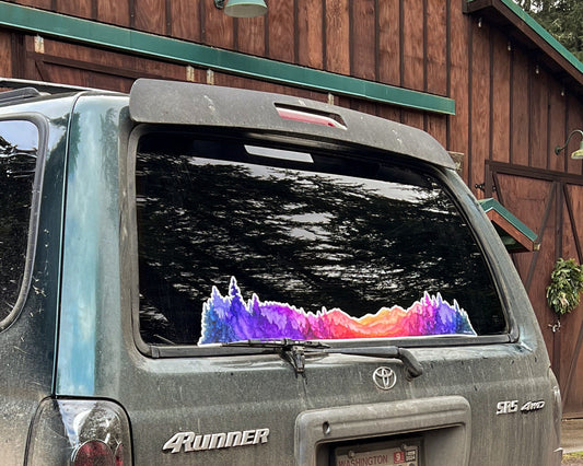 EXTRA LARGE Sunset Mountains Landscape Wrap Sticker, 36” x 6” 3 foot long Clear Vinyl Die Cut Sticker, Waterproof and Weatherproof Safe