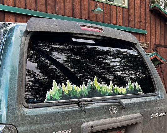 EXTRA LARGE Northwest Evergreen Trees Wrap Sticker, 3’ x 6” Clear Vinyl Die Cut Sticker, Waterproof and Weatherproof Safe
