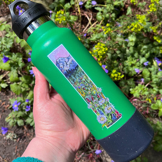 Mt. Rainier Wildflowers, Shorty Tallscape™ Sticker 1.5”x5" Clear Vinyl Sticker
