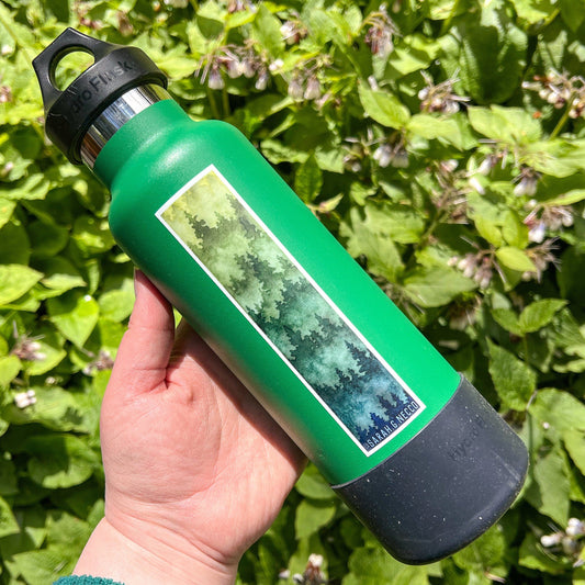 Ombré Green Layered Forest, Shortie Tallscape™ Sticker, 1.5”x5" Vinyl Die Cut Sticker, Waterproof and Dishwasher Safe