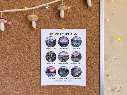 Places on the Olympic Peninsula Poster! Watercolor Art of Olympic National Park, 8”x10” High Quality Print