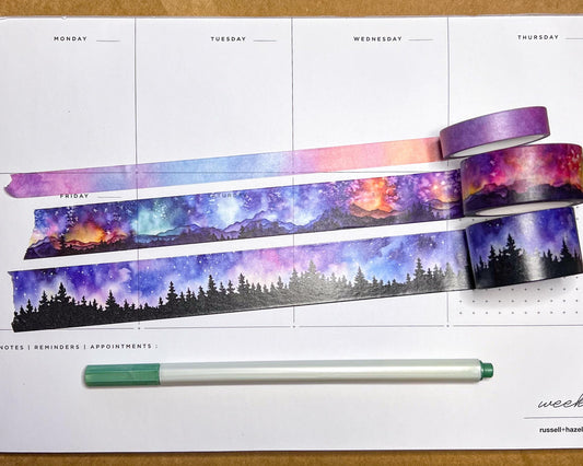 Starry Night Sky Washi Tape Set, Includes 3 Rolls Sizes 1cm, 2cm, and 2.5cm Wide, 5m and 10m Long