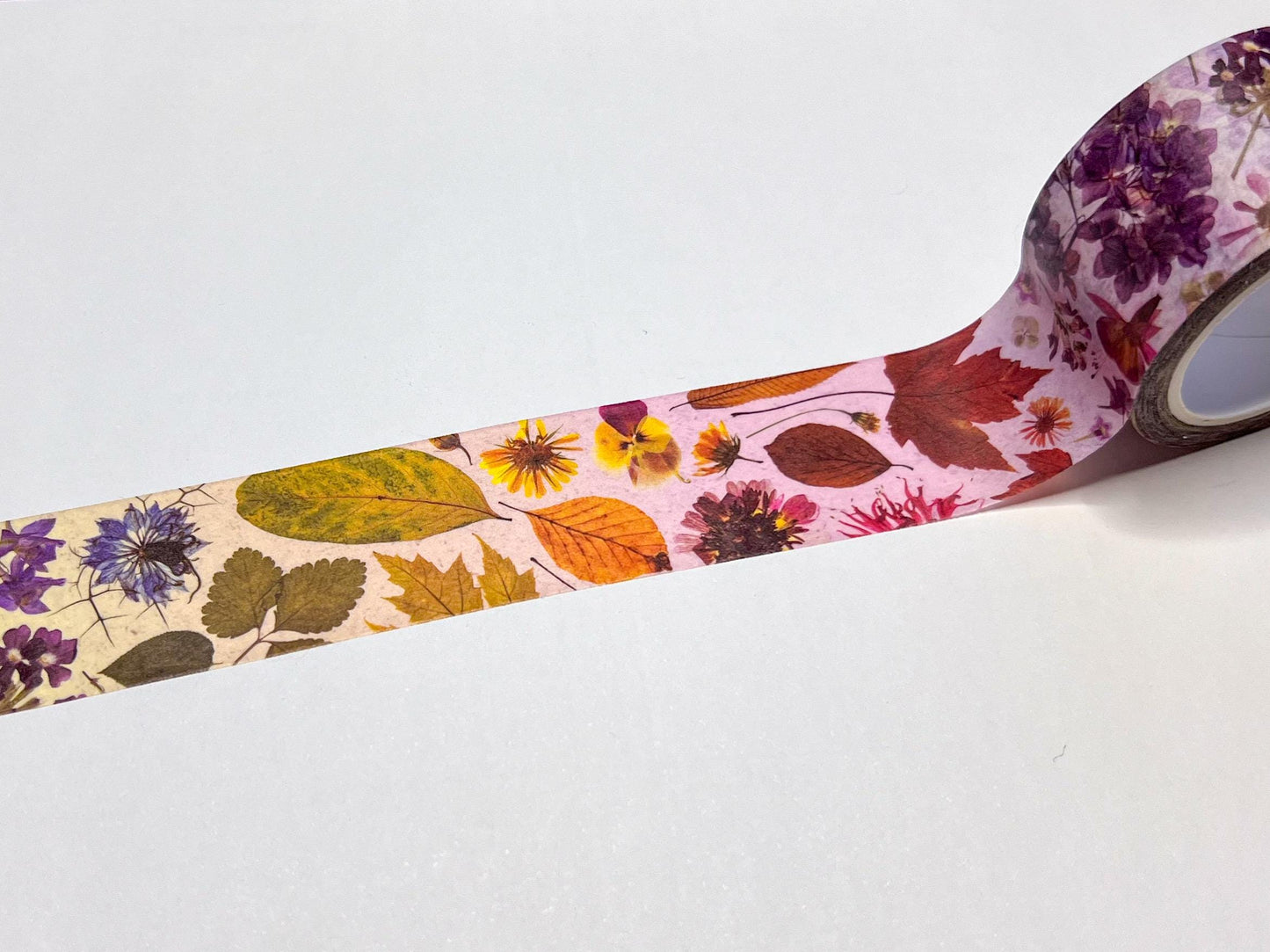 Pressed Pastel Rainbow Botanicals & Flowers, Coordinating Washi Tape Set of 2 Rolls, 1cm and 2.5cm Wide, 10m Long