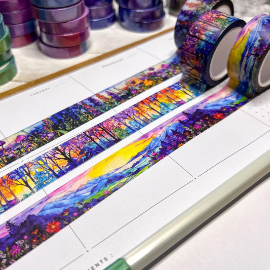 Mosaic Rainbow Landscapes Washi Tape Set of 3, Size 2cm x 10m