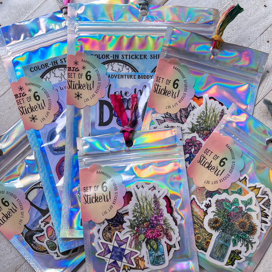 Packaged Sticker Gift Sets, Waterproof & Dishwasher Safe Stickers, Various sizes, styles, and designs!