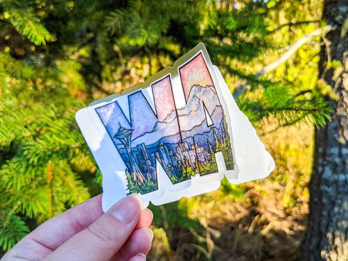 Washington State Landscape Letters, 3.5"x2.25" Clear Vinyl Die-Cut Sticker