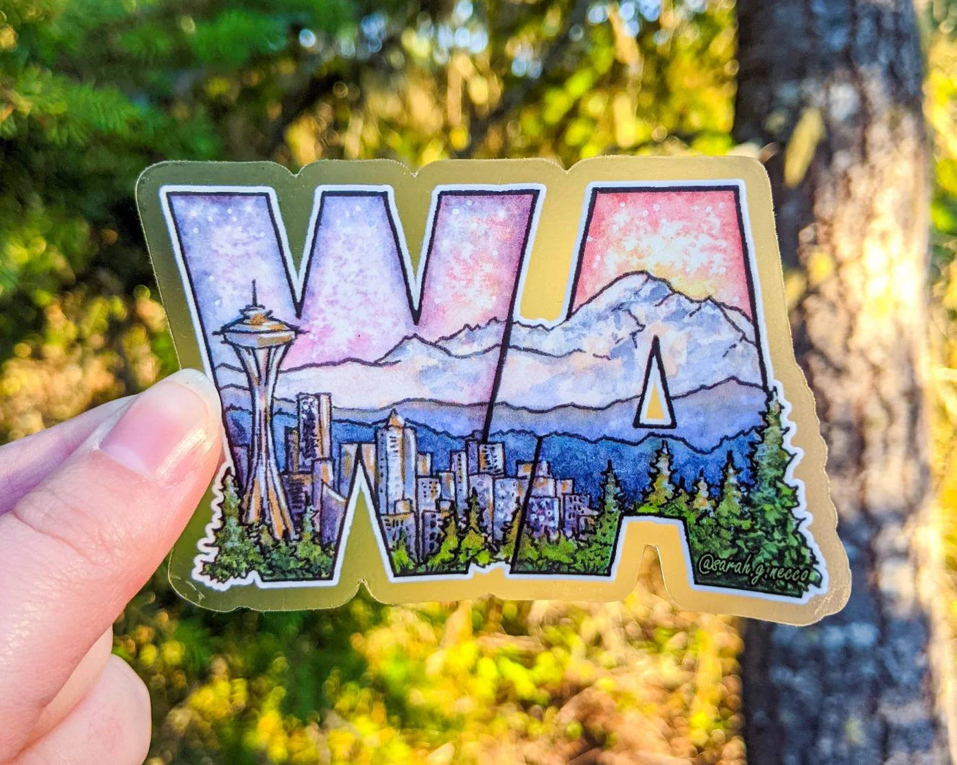 Washington State Landscape Letters, 3.5"x2.25" Clear Vinyl Die-Cut Sticker