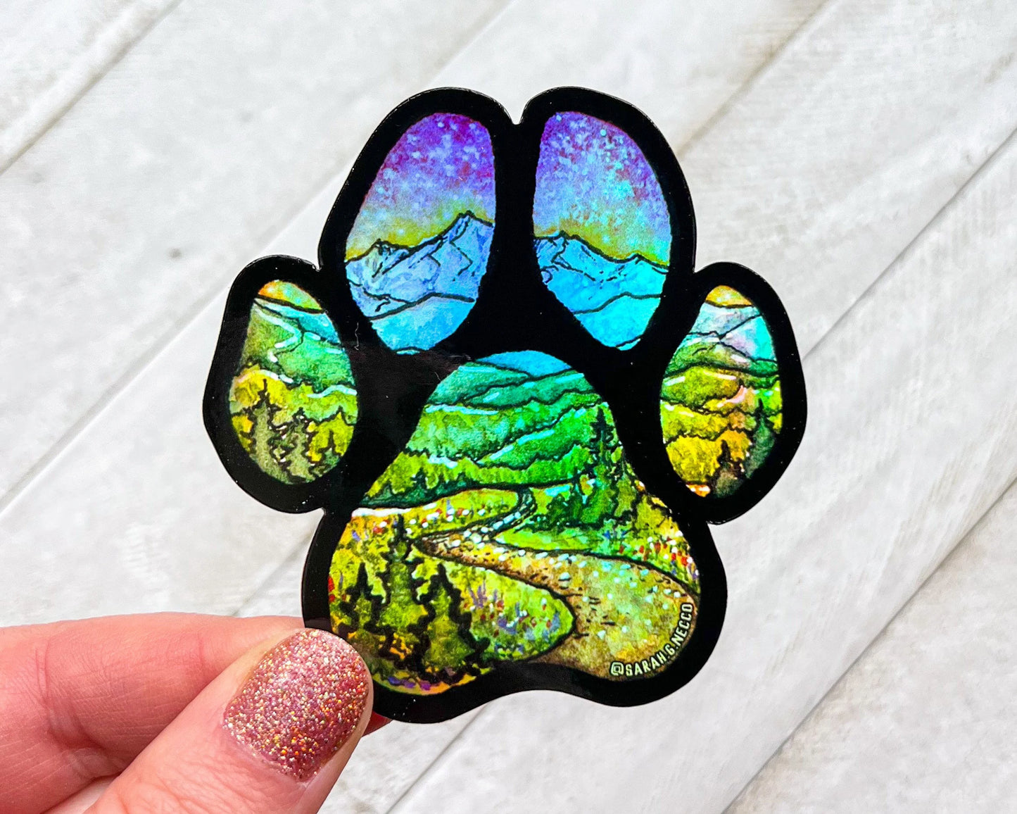 Adventure Buddy Paw, 3" Holographic Rainbow Vinyl Sticker