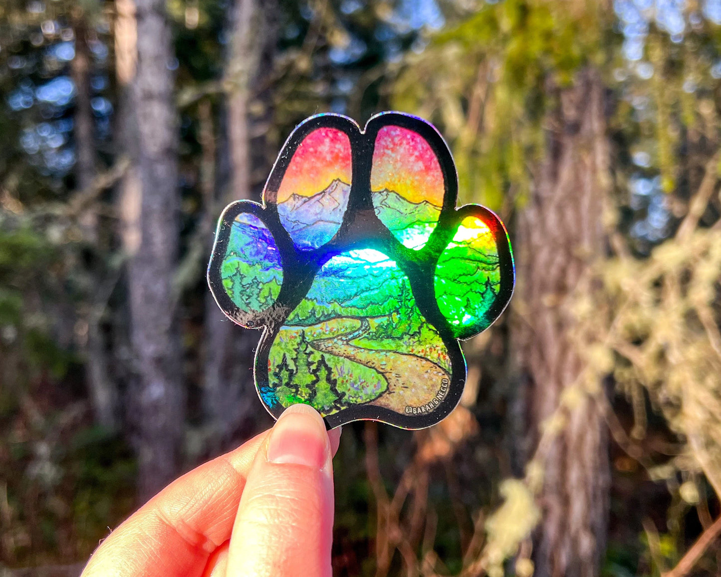 Adventure Buddy Paw, 3" Holographic Rainbow Vinyl Sticker