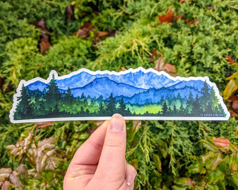 Olympic Mountain Range, 2"x8" Clear Wrap Vinyl Sticker