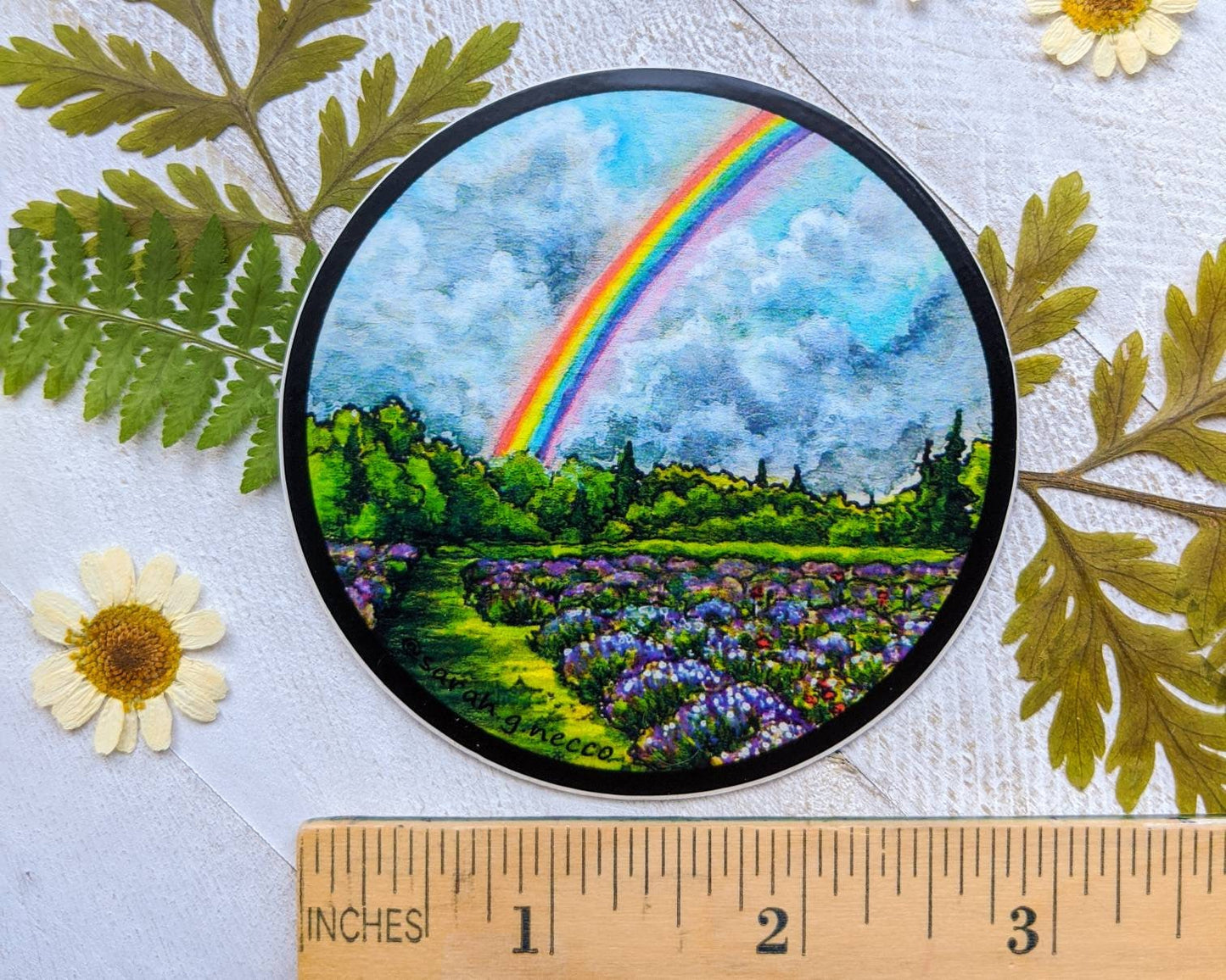 Rainbow Above the Lavender Field, 3" Vinyl Sticker