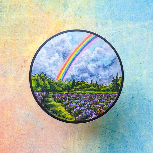 Rainbow Above the Lavender Field, 3" Vinyl Sticker