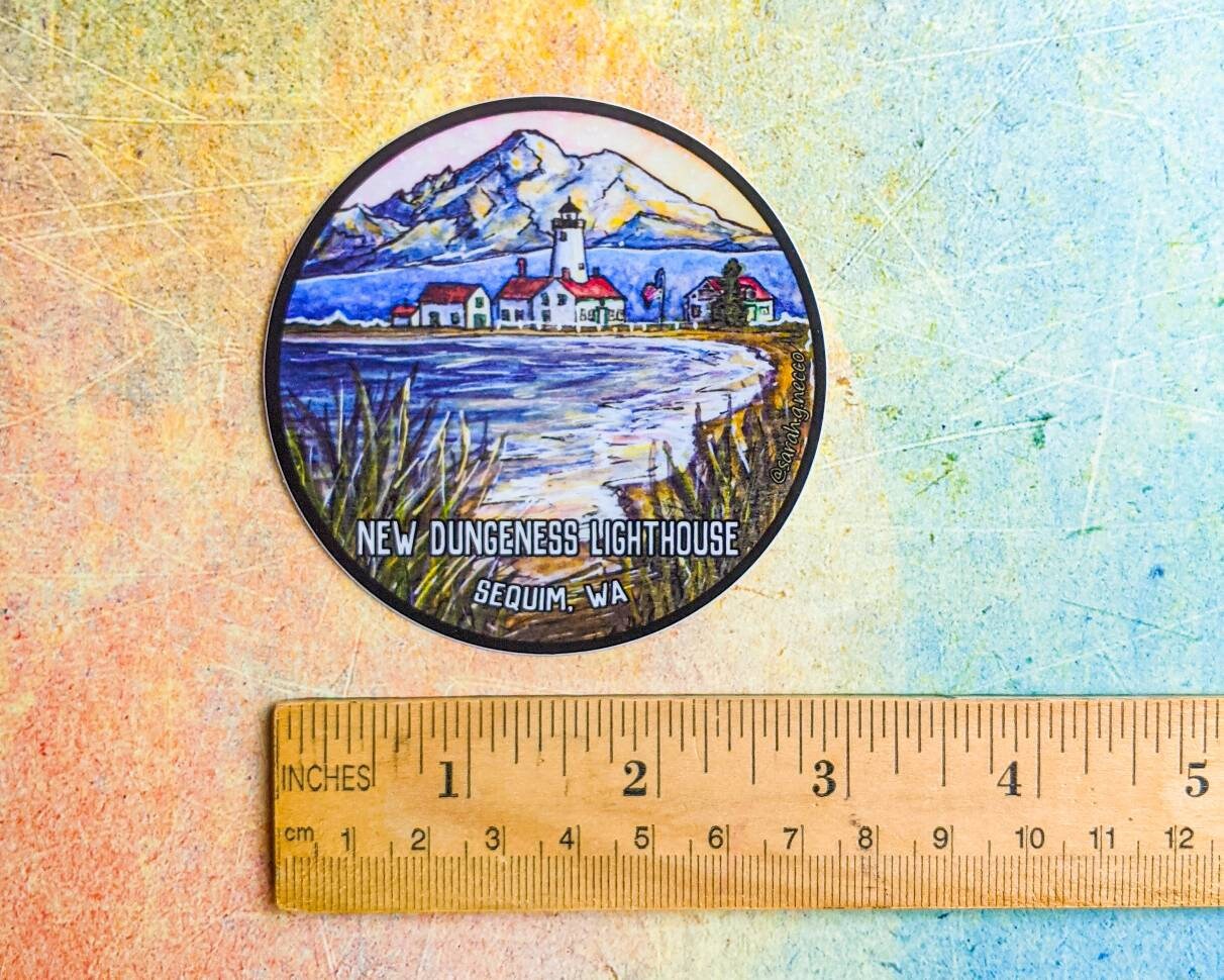 The New Dungeness Spit Lighthouse, 3" Circle Sticker, Sequim WA