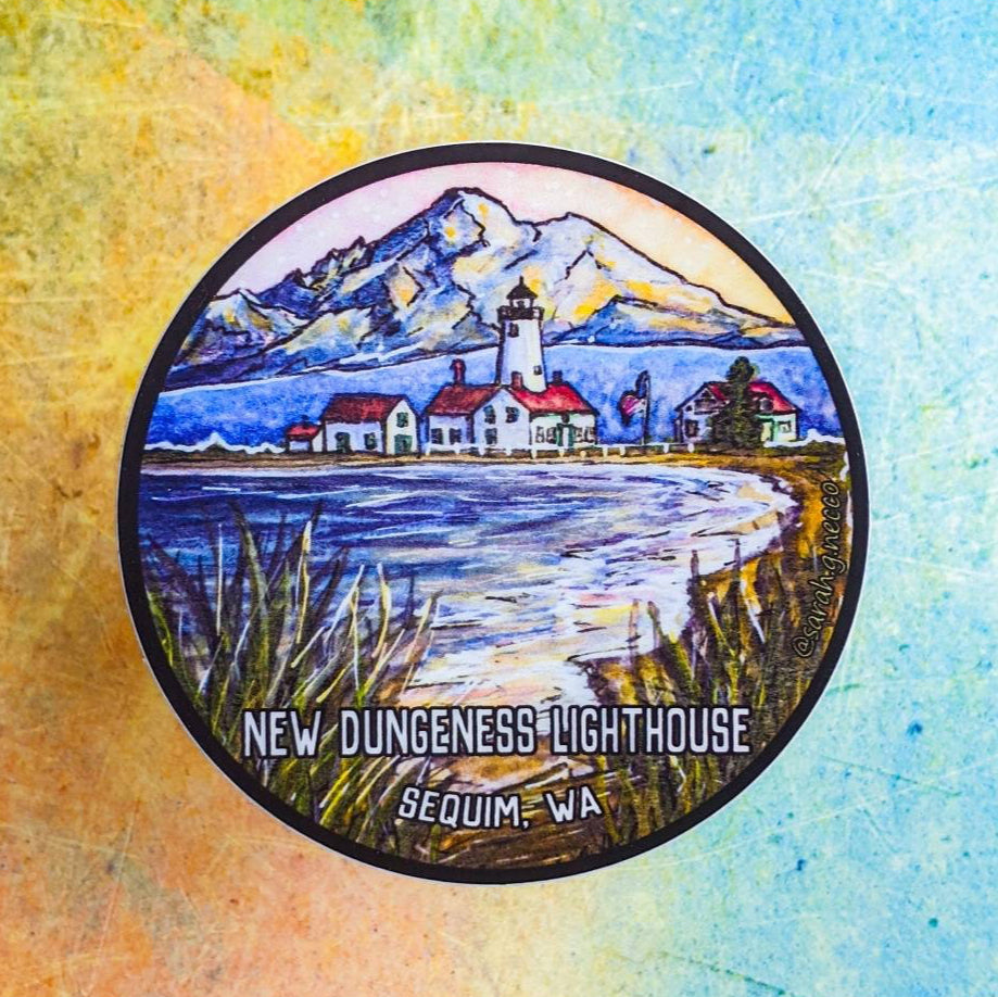 The New Dungeness Spit Lighthouse, 3" Circle Sticker, Sequim WA