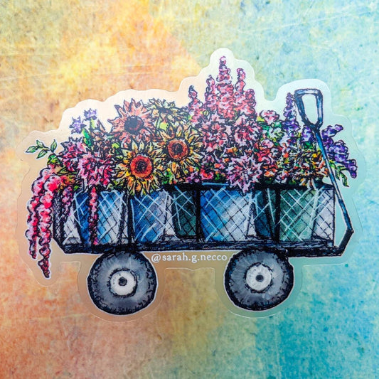 Flower Farming Cart, 3" Clear Vinyl Sticker