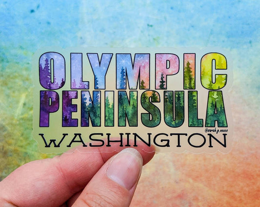 Olympic Peninsula Washington, Landscape Letters, 2"X3.5" Clear Vinyl Die-Cut Sticker, Waterproof and Dishwasher Safe